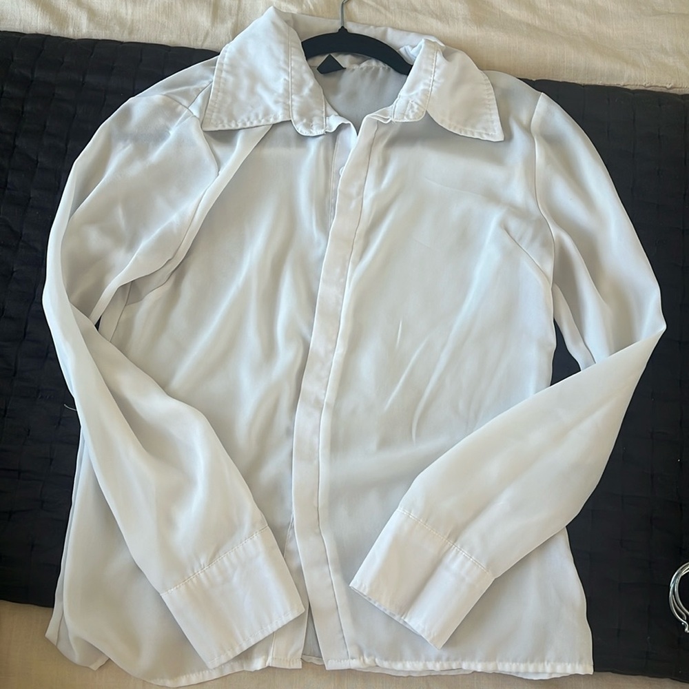 Sheer white button down top